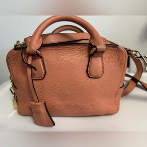 Smythson Coral Leather Satchel with Gold Accents